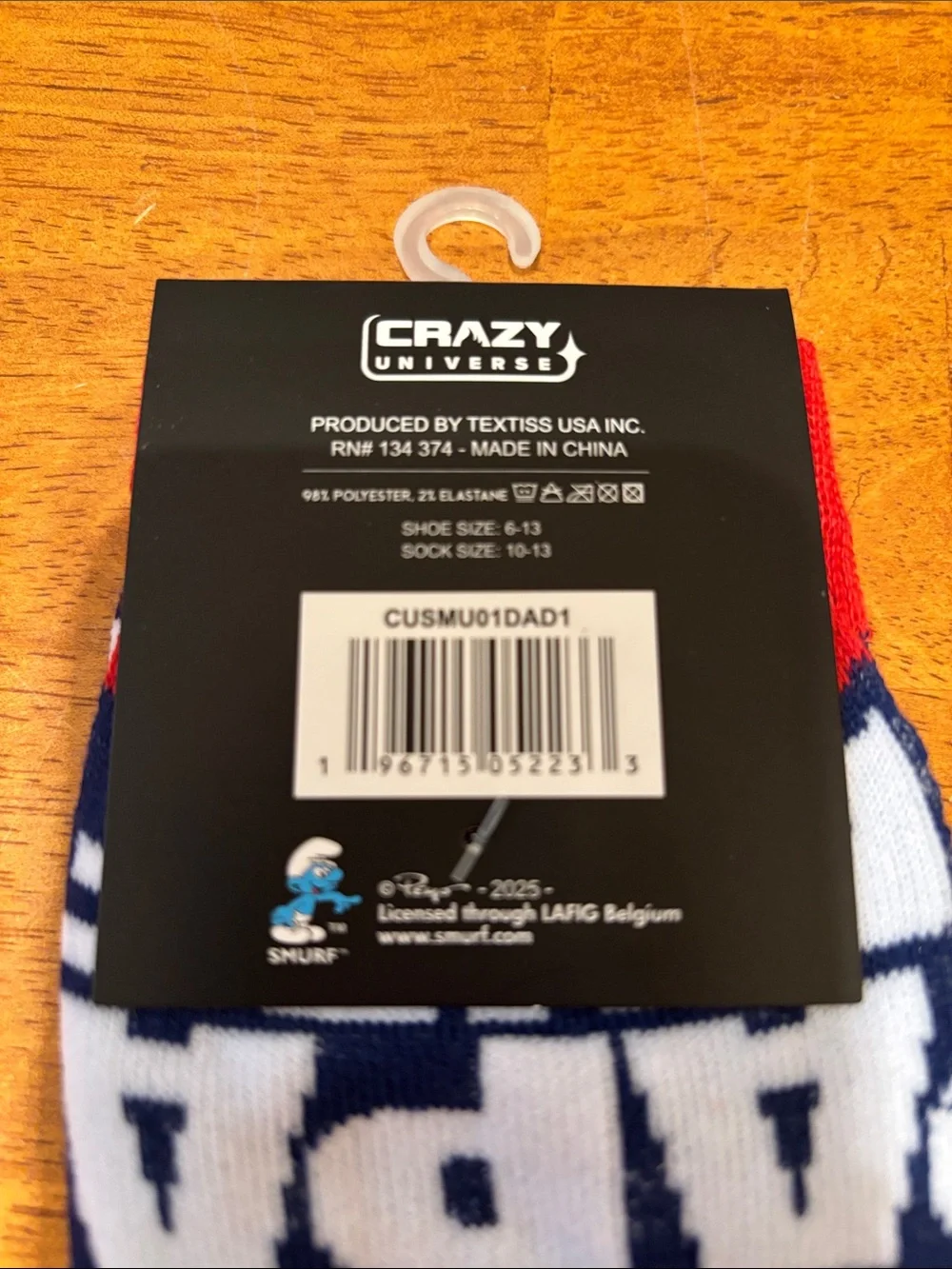 The Smurfs PAPA SMURF 1 Pair Novelty Crew Socks Adult Shoe Size 6-13 NWT